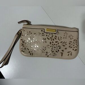 Nine West Beige Laser-Cut Wristlet Clutch